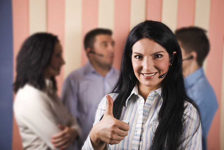 Happy Call Center Woman Thumbs Up
